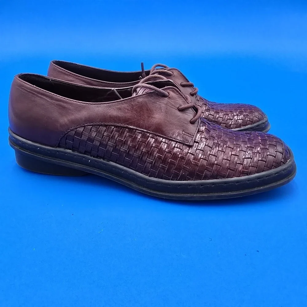 Trotters Hilda Brown Woven Leather Lace Up Loafers Shoes‎ 7.5M EUC fits like 7